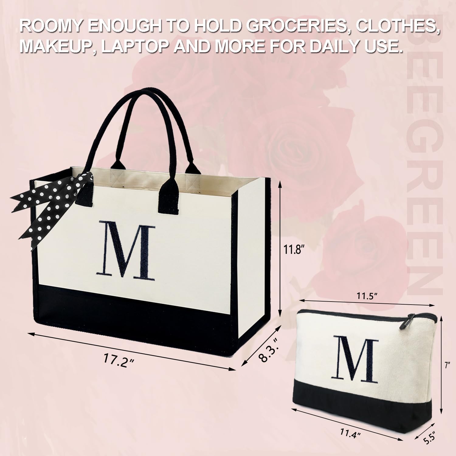 Beegreen Personalized-Gifts-Bag-For Women Mother Hostess Friends Birthday Wedding Bridesmaid Valentine'S Day Initial Canvas Tote